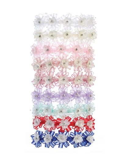 Girls hair accessories ribbon flower hairbands in multiple colors with crystal bead centers, perfect for parties and special occasions