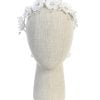 ALEXIS 1 Girls Communion Crystal Flower Crown with white flowers and crystal accents displayed on mannequin.