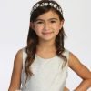 SYLVIA 2 Girl wearing a rhinestone flower crown for weddings or communion.