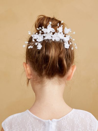 Girls Communion Hair Comb with white flowers