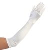 LAUREN 2 Elegant long white satin girls gloves, perfect for communion, weddings, ballet, or formal occasions.