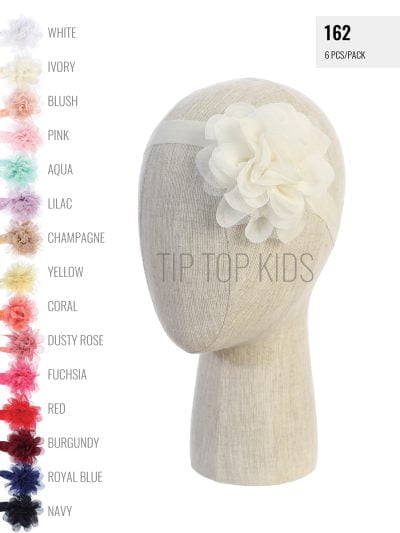 Girls hair accessories flower elastic headbands in 14 colors including white, ivory, blush, aqua, lilac, and more