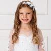 SAMANTHA 2 Elegant girls communion hair accessories featuring a white floral headband with crystal and pearl accents, perfect for first communion, weddings, and flower girl attire.