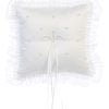 ATHENA 1 Elegant wedding ring pillow satin with pearl accents and ruffle trim, perfect for weddings and bridal ceremonies.