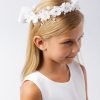 AMY 2 Girls Communion Floral Hair Band Crown with pearls and ribbon bow