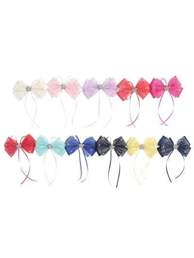 Girls hair accessories ribbon bow clips in assorted colors with crystal center, perfect for parties, birthdays, and daily wear