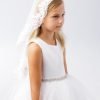 PAULINE 2 lace trim communion veil for kids with embroidered lace trim