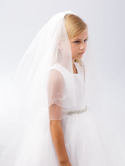 simple flower girl communion veil for kids with double layer plain edge