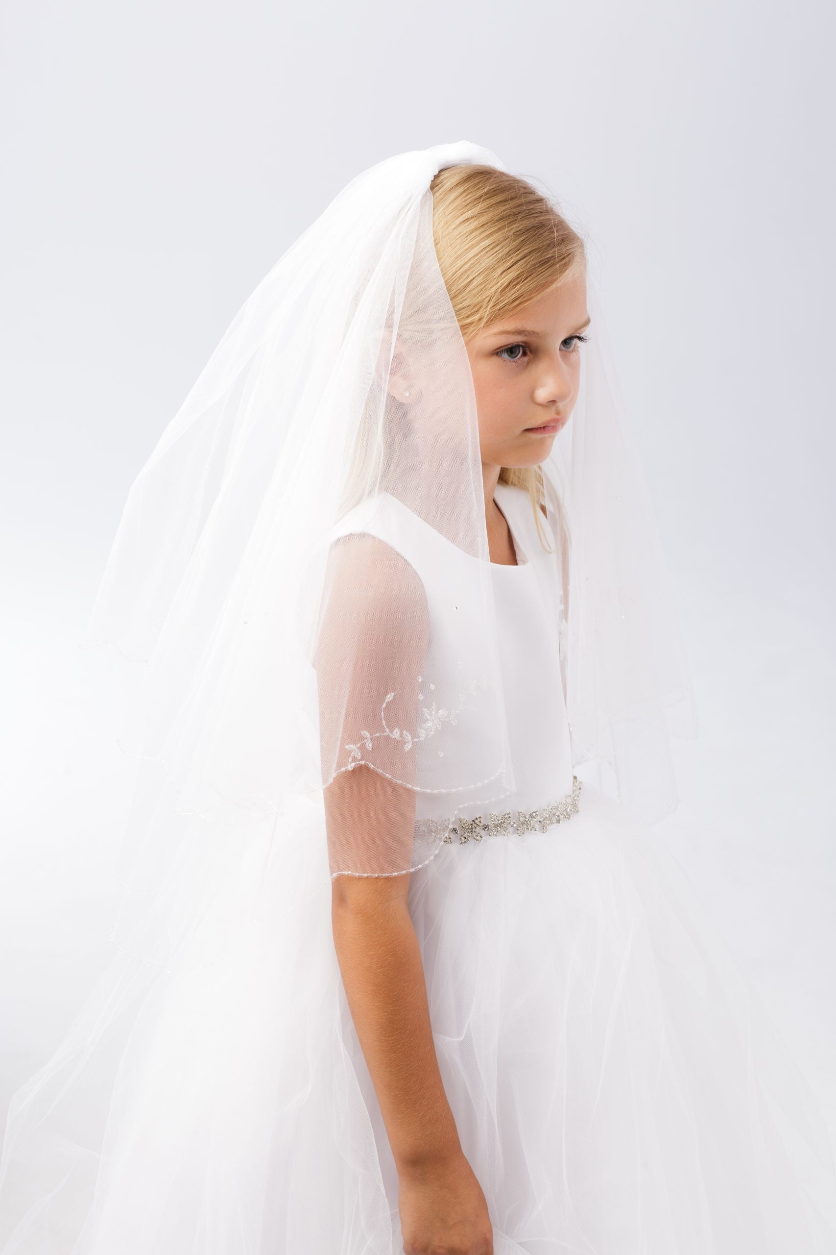 714 simple flower girl communion veil for kids with double layer plain edge