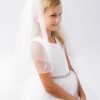 simple flower girl communion veil with scalloped embroidered trim for weddings and first communion