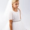 simple flower girl communion veil with double layer plain edge for weddings and communion