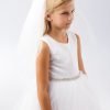 CARLA 1 Girl wearing a girls communion veil plain style with a simple white dress.