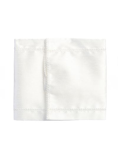 Christening blanket in plain white with delicate lace trim, perfect for baptism and christening ceremonies