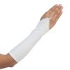 HADLEY 2 Long girls satin gloves in white with pearl bead accents and finger loop, perfect for communion or weddings.