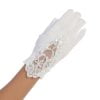Elegant girls gloves in white with lace applique and beaded flower details, perfect for communion or wedding occasions.