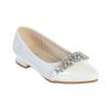 Ivory flower girl crystal flats with a sparkling jeweled accent and glossy patent finish
