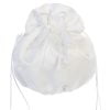 REAGEN 1 Wedding satin drawstring bag with floral embroidery and ribbon bow, perfect as a bridal pouch or ceremony accessory.