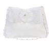 Girls satin purse white with flower detail, pearl beads, and beaded strap, perfect for weddings and communion.