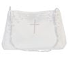 Girls Satin Purse with Cross design and beaded strap in white satin, perfect for communion, church, and weddings.