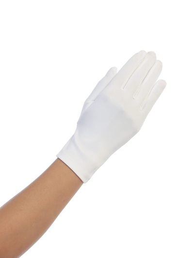 Classic plain white satin girls gloves, perfect for communion, weddings, or formal occasions.