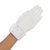 VIOLET 1 Elegant girls gloves in white satin with a sheer rhinestone cuff, perfect for communion, weddings, or flower girl dresses.