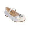 Ivory flower girl flats with satin bow and sparkling crystal accents