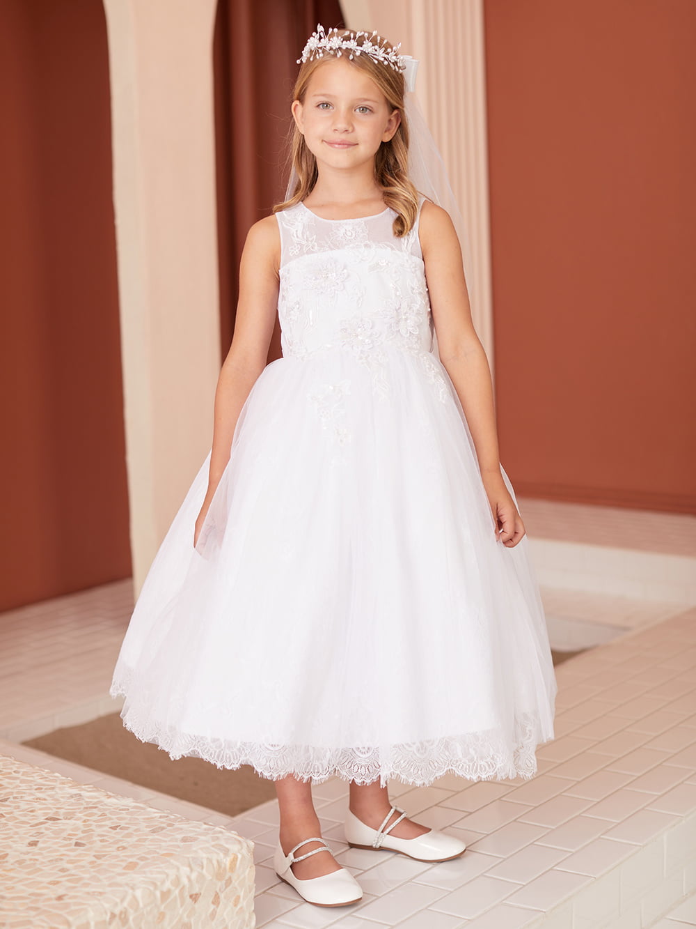 TT_5860WH White Communion Dress Front Photo