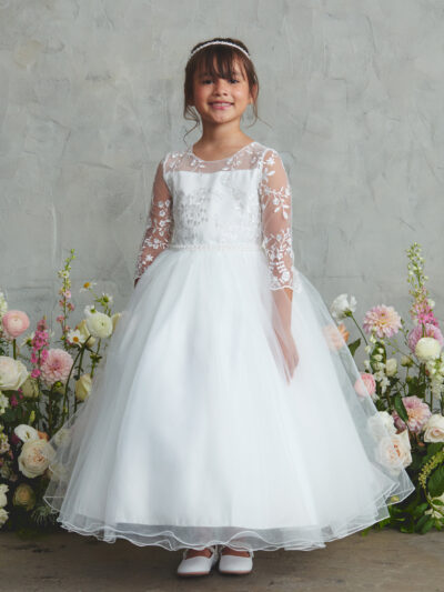 EMMA – Lovely Lace Illusion Neckline Bodice Flower Girl Dress